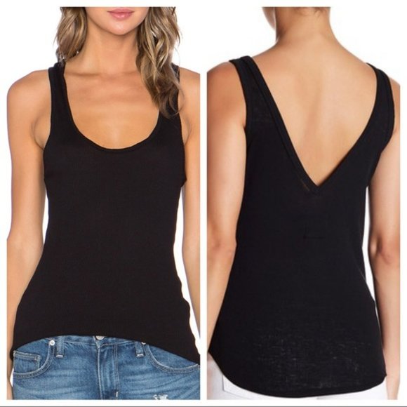 Chaser Tops - NWT Chaser Vintage Black Scoop V-back Ribbed Tank